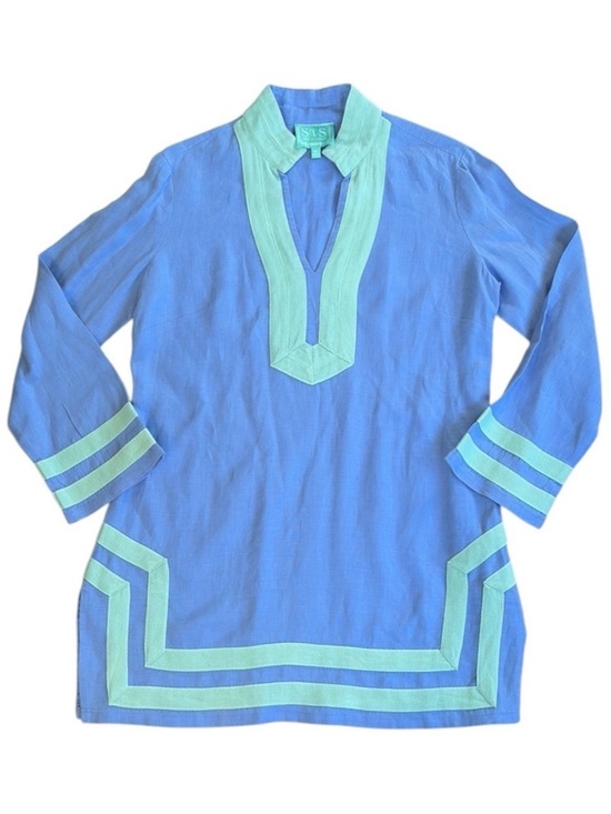 Sail to Sable Tops - EUC Sail to Sable Linen Tunic Top Blue Mint Green Size Medium